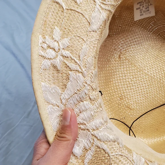 Whittall & Shon Chic Lace  Women's Straw Hat with Floral Accents - Picture 10 of 10